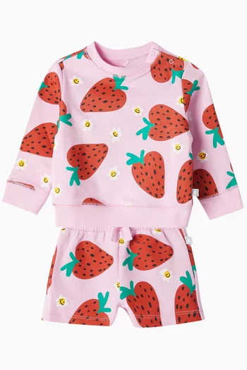 Strawberry-print Sweatshirt & Sweatpants Set in Cotton
