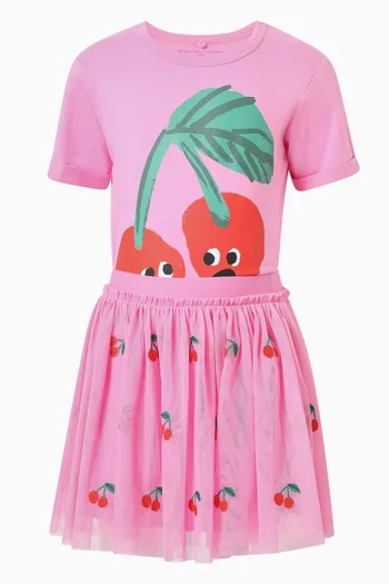 Cherry-embroidered Skirt in Tulle