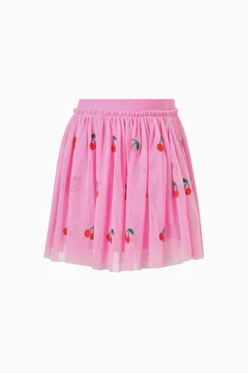 Cherry-embroidered Skirt in Tulle