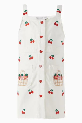 Cherry-embroidered Dress in Organic Cotton-twill