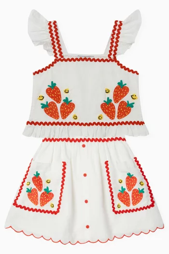 Strawberry Embroidered Mini Skirt in Cotton-blend