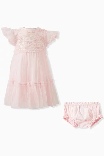 Exclusive Confetti Sequin-embellished Bodice Dress & Bloomers Set