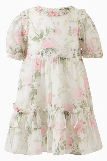 Exclusive Rose-print Smocked Dress & Bloomers Set in Chiffon