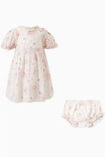 Exclusive Vintage Ditsy Embroidered Dress & Bloomers Set in Cotton