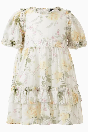 Exclusive Rose-print Smocked Dress & Bloomers Set in Chiffon