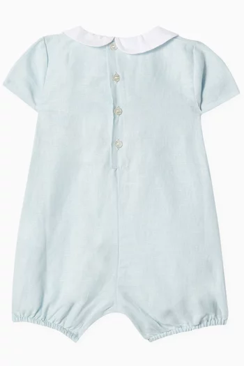 Embroidered Romper in Linen & Cotton-blend