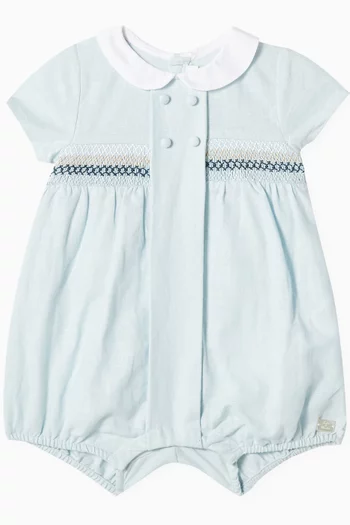 Embroidered Romper in Linen & Cotton-blend