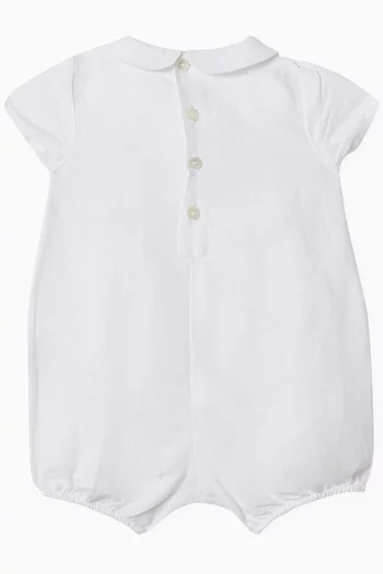 Embroidered Romper in Linen & Cotton-blend