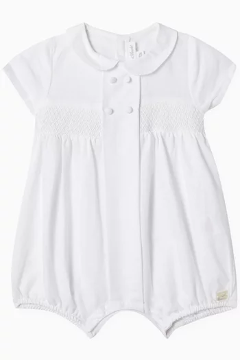 Embroidered Romper in Linen & Cotton-blend