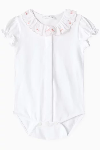 Ruffled Floral Collar Bodysuit in Cotton