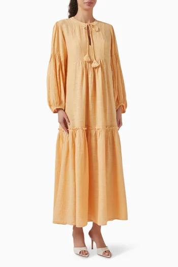 Keyhole-neckline Maxi Dress in Linen-blend