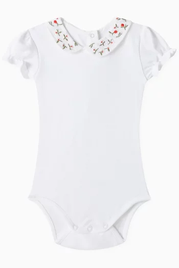 Rose-embroidered Bodysuit in Cotton