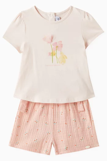 Floral Illustration T-shirt in Stretchy Cotton