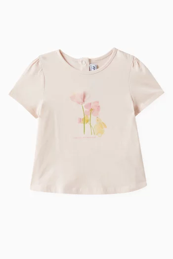 Floral Illustration T-shirt in Stretchy Cotton