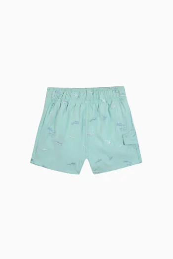 Shark Embroidered Swim Shorts