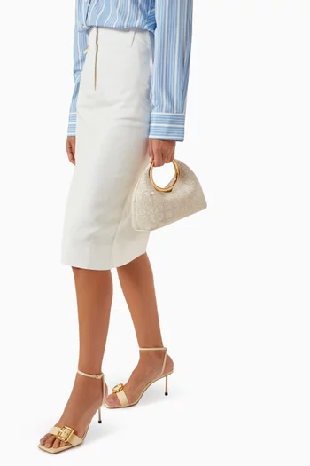Small Le Petit Calino Top Handle Bag in Croc-printed Denim
