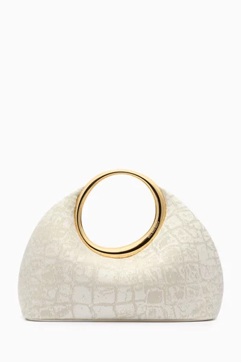 Small Le Petit Calino Top Handle Bag in Croc-printed Denim