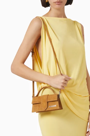 Mini Le Bambino Top-handle Bag in Croc-embossed Suede
