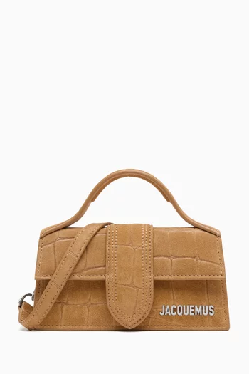 Mini Le Bambino Top-handle Bag in Croc-embossed Suede