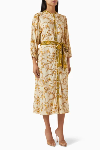 Vesta Drop Waist Midi Dress in Crepe