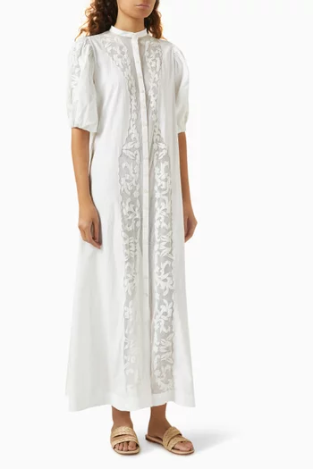 Appliqué Maxi Shirt Dress in Cotton