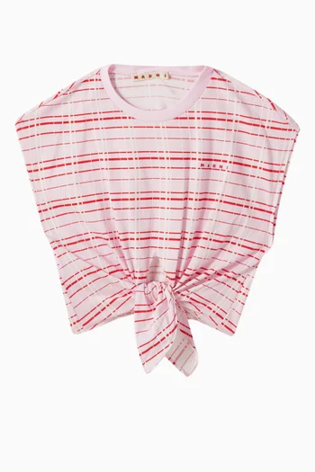 Check-print Knotted T-shirt in Cotton