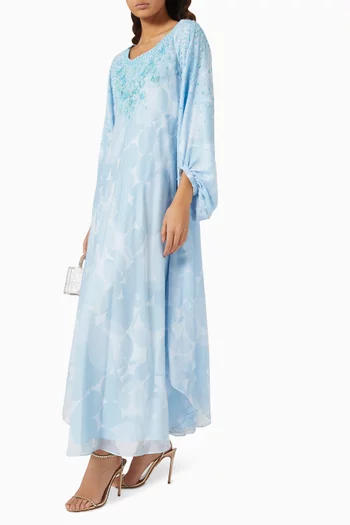 Printed Bead Embellished Maxi Dress in Linen