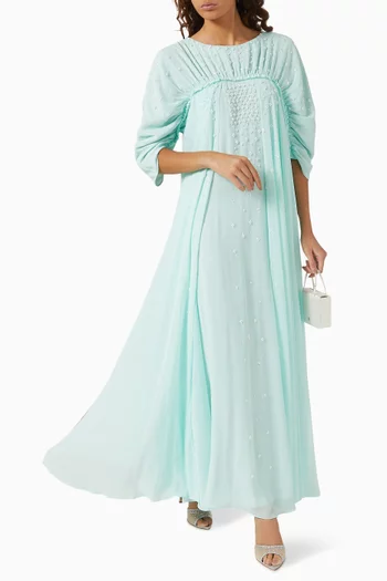 Gathered Embellished Maxi Dress in Chiffon