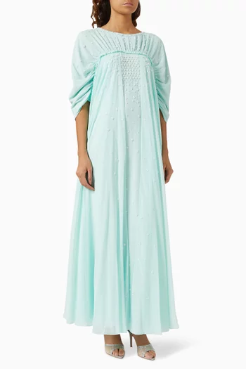 Gathered Embellished Maxi Dress in Chiffon