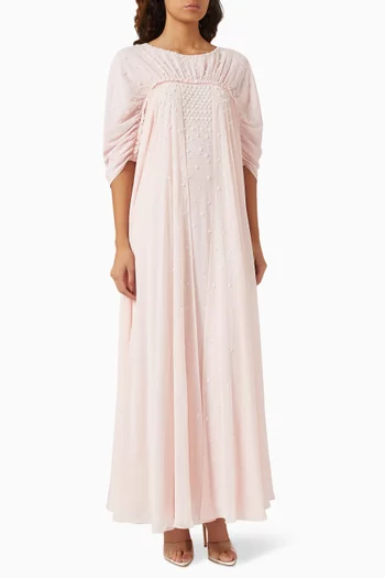 Gathered Embellished Maxi Dress in Chiffon