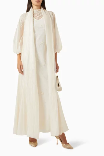 Pearl Embellished 3-piece Abaya Set in Organza & Tulle