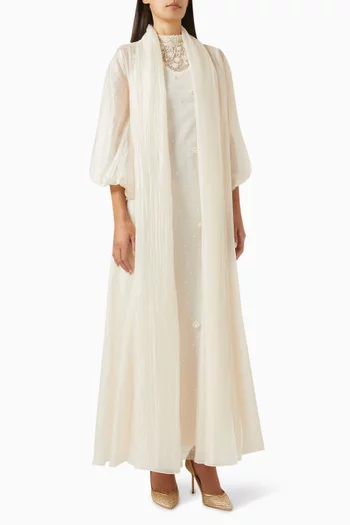 Pearl Embellished 3-piece Abaya Set in Organza & Tulle