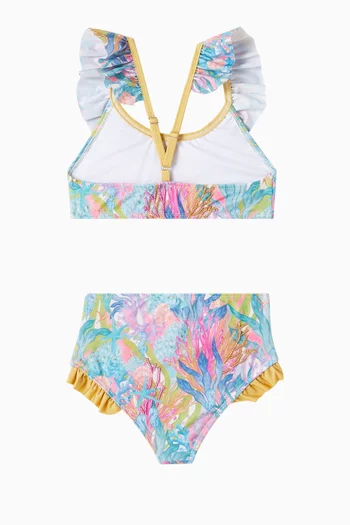 Floral-print Ruffled Bikini Set