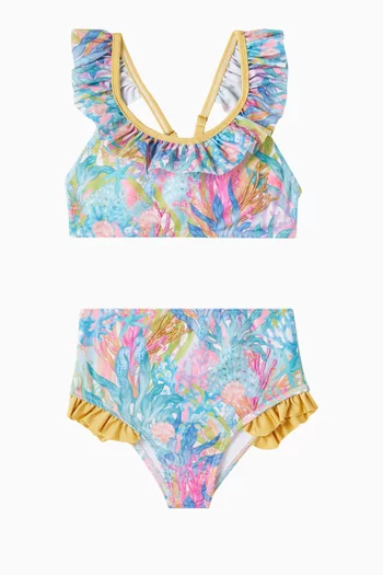 Floral-print Ruffled Bikini Set