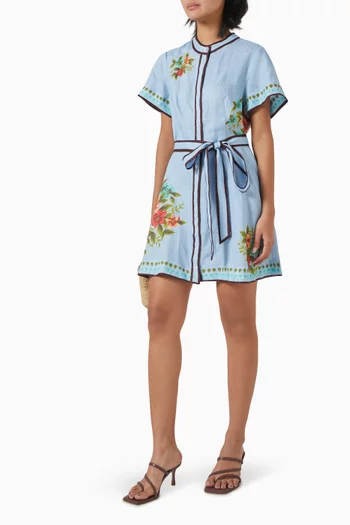 Nami Pool Bouquet Mini Dress in Linen