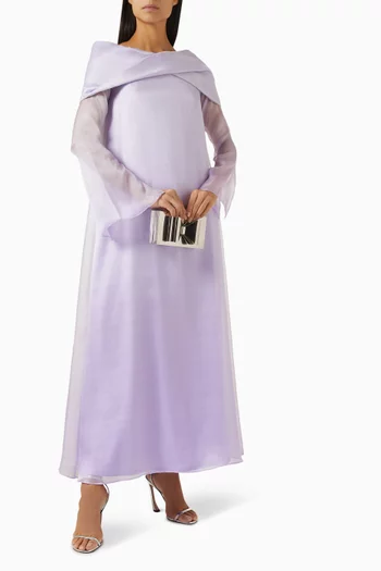 Oversized-collar Ombre Maxi Dress in Organza