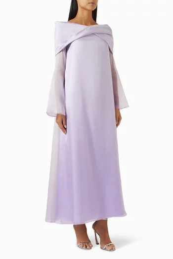 Oversized-collar Ombre Maxi Dress in Organza