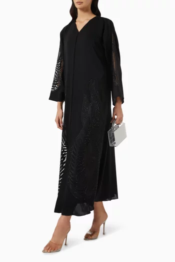 Lace Embroidered Abaya in Nada