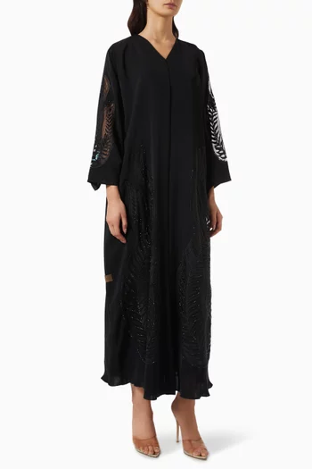 Lace Embroidered Abaya in Nada