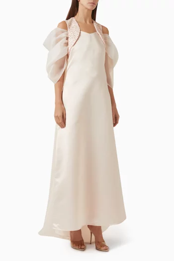 Draped-sleeves Maxi Dress in Satin