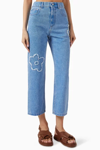 Embroidered Straight-leg Jeans in Denim