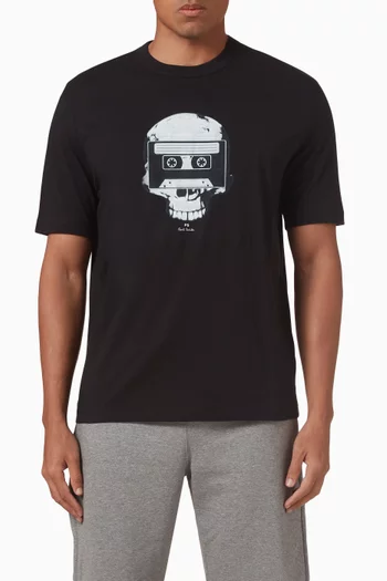 تي شيرت بطبعة شريط وجمجمة قطن عضوي