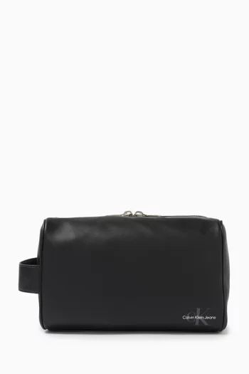 Mono Logo Toiletry Bag in Faux Leather