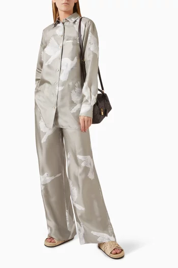 Dove-print  Drawstring Pants in Silk