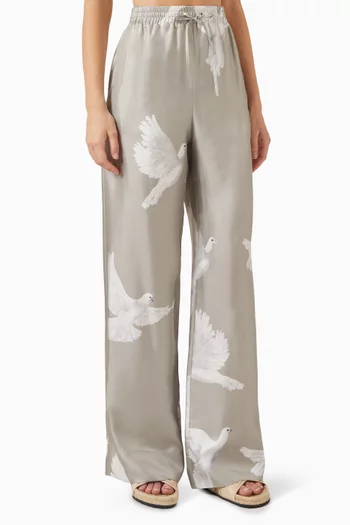 Dove-print  Drawstring Pants in Silk