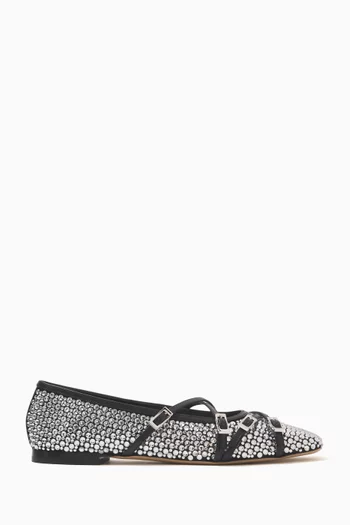 Crystal-embellished Ballet Flats in Mesh