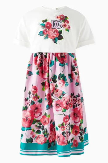 Floral-print T-shirt Dress in Cotton-poplin