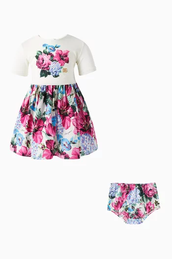 Floral-print T-shirt Dress in Cotton-poplin