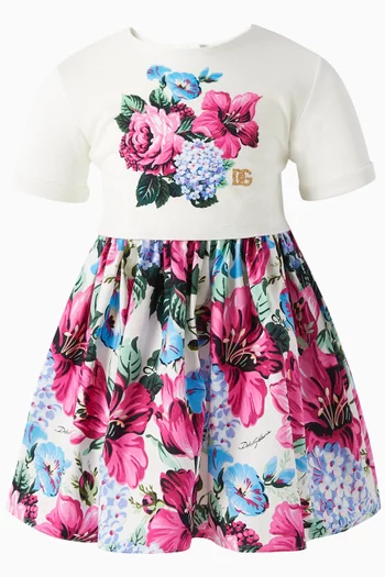 Floral-print T-shirt Dress in Cotton-poplin