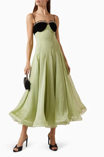 فستان فالتس متوسط الطول بحافة كريستال